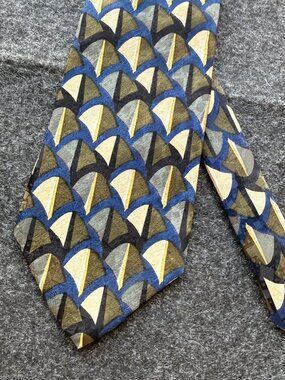 Ziggurat Silk Tie Blue Brown Geometric Retro Pattern Necktie